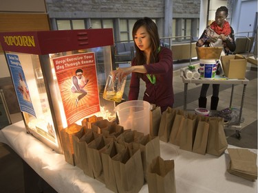 Alicia Mah and Agum Mapiour were among those participating in the Stress Less Initiative on the U of S campus on December 9, 2015.
