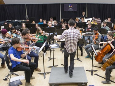 The Saskatoon Youth Orchestra, under the baton of Richard Carnegie, rehearses on December 6, 2015 for its upcoming concert.