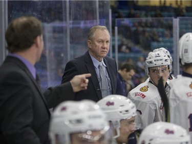 Regina Pats head coach John Paddock as his team takes on the Saskatoon Blades during second period WHL action, December 13, 2015.