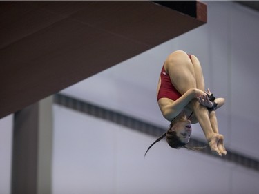 Eloise Belanger competes during the Women's 10-m finale Canadian senior diving championship, December 19, 2015.