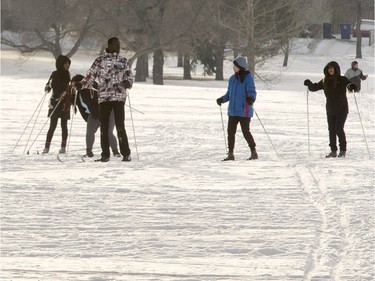 E.D. Feehan high school students took their classroom outside to study the art of cross country skiing in Lief Erickson Park, December 2, 2015.