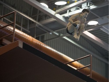 Ethan Pitman competes during the Men's 10-metre final at the Canadian senior diving championship, December 20, 2015.