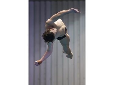 Maxim Bouchard competes during the Men's 10-metre final at the Canadian senior diving championship, December 20, 2015.