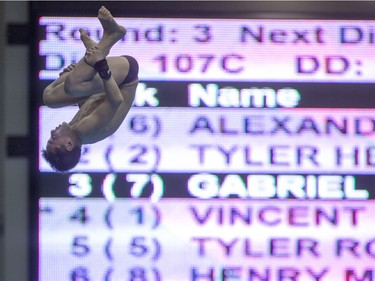 Vincent Chartier competes during the Men's 10-metre final at the Canadian senior diving championship, December 20, 2015.