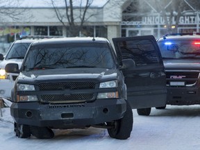 Saskatoon Police and RCMP on the scene of a  high speed pursuit that ended near the 1400 block of Idylwyld Drive North on Friday, Dec. 25, 2015.