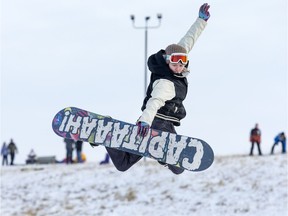 Anthony Thoen displays his snowboardings skills at Diefenbaker Hill on Wednesday, December 29.