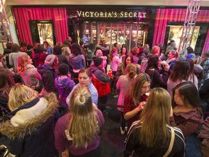 SASKATOON, SASK.; FEBRUARY 27, 2015--Shoppers wait for the official opening of Victoria's Secret in Midtown Plaza. General manager says stores like this are responsible for Midtown's best sales year ever. 