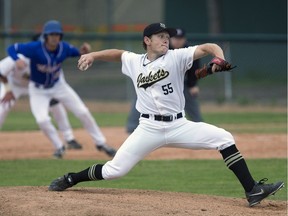 Saskatoon Yellow Jackets pitcher Steven Latos throws against the Melville Millionaires during the 2014 season, which was the local team's last.
