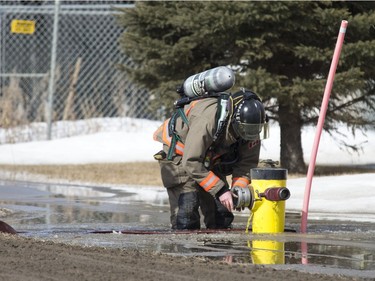 Employees from PleasureWay Industries were chased from there work after a reported fire in a paint booth had firefighters on the scene, March 10, 2015.