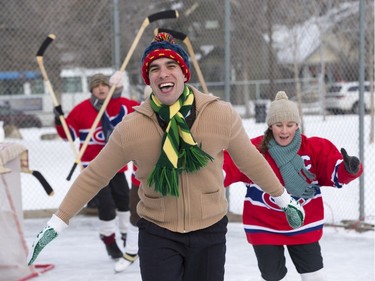 SASKATOON, SASK. NOV. 2, 2015 1203 news winterlude--Winterlude is a three-day free festival outdoor celebration of the season with its focal point being a performance of the Canadian classic "The Hockey Sweater" on December 2, 2015 in Saskatoon. Actor Gaelan Beatty in rehearsal.{RICHARD MARJAN/Saskatoon StarPhoenix}