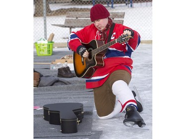 Winterlude is a free three-day festival outdoor celebration of the season with its focal point being a performance of the Canadian classic "The Hockey Sweater." Donovan Shcheirer with his guitar, December 2, 2015.
