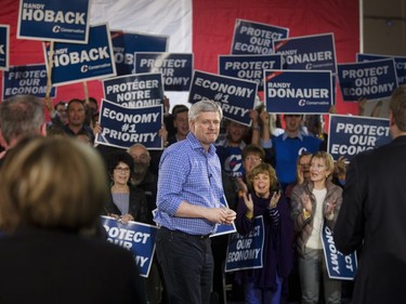 Conservative leader Stephen Harper brought the election campaign to Saskatoon to a full house at Nu-Fab Building Products, October 6, 2015.