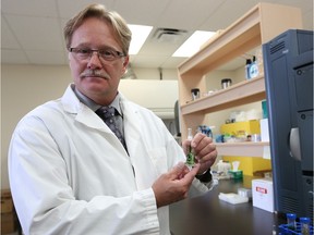 Cannimed CEO Brent Zettl in the lab at at Prairie Plant Systems Inc.