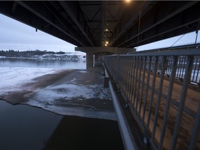SASKATOON,SK--DECEMBER 10/2015 1011 news2 -    The pedestrian walkway under the South Circle Drive bridge, Thursday, December 10, 2015. A male had to be rescued by the fire department after attempting to rappel from the walkway to save his cellphone. (GREG PENDER/ SASKATOON STARPHOENIX)