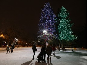 SASKATOON,SK--DECEMBER 17/2015 1218 news1 mva rink1 -  Skaters enjoy the Cameco Meewasin Valley Authority Rink and twinkle lights in the trees which were turned on for the official opening, Thursday, December 17, 2015. (GREG PENDER/ SASKATOON STARPHOENIX)