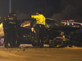 Police on the scene of a serious crash at 22nd and Diefenbaker Drive, Wednesday, December 23, 2015.
