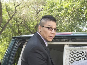 Blaine Thomas Taypotat leaves Queen's bench Courthouse June 12, 2015 after he was sentenced in the drunk driving death of Saskatchewan conservation officer Justin Knackstedt.