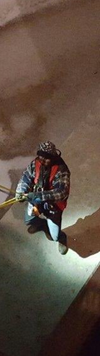An image of the man rescued from the Circle Drive Bridge after dropping his cellphone on the pier below the pedestrian walkway. (photo courtesy Saskatoon Fire Department)