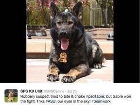 The Saskatoon Police Service canine unit posted this image on Twitter on the day David Christianson was arrested.