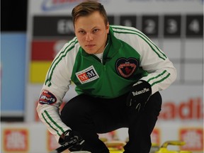 Saskatchewan skip Jacob Hersikorn of Saskatoon competing in 2015.