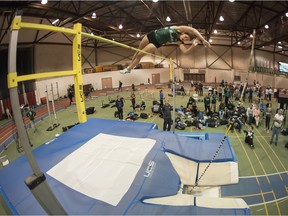 Courtney Erickson of the University of Saskatchewan Huskies competes during the Knights if Columbus track meet in Saskatoon, SK. on Jan. 31, 2015.