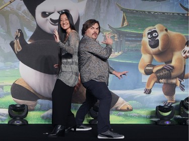 Actor Jack Black and director Jennifer Yuh attend the press conference for "Kung Fu Panda 3" on January 20, 2016 in Seoul, South Korea.