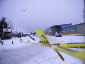 RCMP on the scene after a school shooting at La Loche Community School yesterday, on Saturday, January 23rd, 2016. (Liam Richards/Saskatoon StarPhoenix)