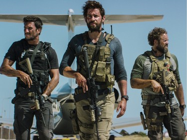 L-R: Pablo Schreiber as Kris "Tanto" Paronto, John Krasinski as Jack Silva, David Denman as Dave "Boon" Benton and Dominic Fumusa as John "Tig" Tiegen in "13 Hours: The Secret Soldiers of Benghazi."
