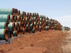 Miles of pipe for the  Keystone XL pipeline were stacked in a field In Texas in 2012.