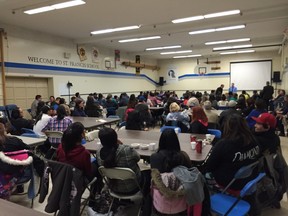 Parents and community members can be seen at the gym of the St. Frances Cree Bilingual School during a recent community consultation held earlier this week. Here parents had the chance to provide insight into what they would like to see for the future of the school, while getting insight from the Greater Saskatoon Catholic Schools on the board's plan for expanding the facility moving forward.