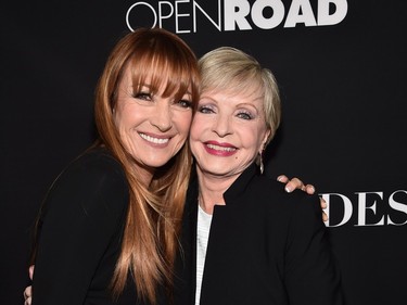 Actors Jane Seymour (L) and Florence Henderson attends the premiere of Open Road Films' "Fifty Shades of Black"  at Regal Cinemas L.A. Live on January 26, 2016 in Los Angeles, California.