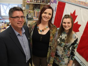 Principal Doug Gilmour, Grade 3 - 4 teacher Corinne Bubnick, and EAL teacher Brittany Charington, left, can be seen at Holliston School on Wednesday. Holliston School is the first within the SPSD to welcome Syrian refugees as students.