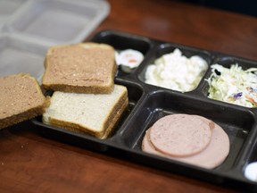 A lunch served to inmates at the Regina Provincial Correctional Centre.