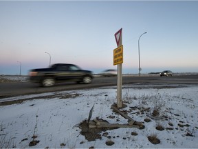 The intersection of  Highway 11 and Wanuskewin Road on  Jan 3, 2016. Three people where killed in their Hyundai Elantra car, including a two-year-old child, after their vehicle was struck by a 49-year-old female driver in Jeep Wrangler SUV attempting to cross the highway last night.