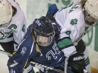 The University of Saskatchewan Huskies went against the University of Lethbridge Pronghorns in CIS women's hockey action at Rutherford Rink, January 9, 2016.