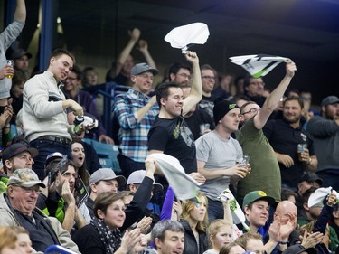 The crowd at The SaskTel Center was into the Saskatchewan Rush Lacrosse teams first home game seeing action, fights, big hits and goals, January 15, 2016.