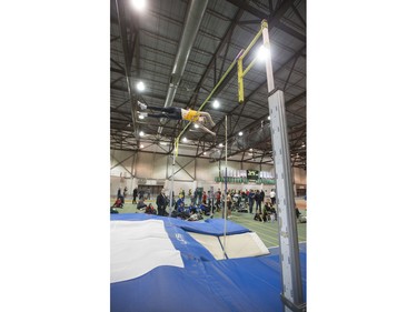 Jonah Murray from Saskatoon Track and Field competes in the pole vault during the Sled Dog Open at the Saskatoon Field House, January 16, 2016.