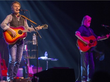 Jim Cuddy (L) and Greg Keelor play as Blue Rodeo performs at TCU Place in Saskatoon, January 16, 2016.