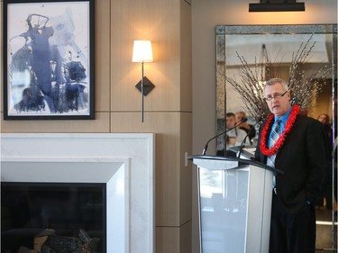 CEO of Saskatoon City Hospital Foundation Steve Shannon introduces the latest Hospital Home Lottery Show Home built by Valentino Homes in the Willows, January 20, 2016.