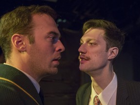 Aaron Hursh, left, and Gilles Poulin-Denis perform a scene from Shadows of a Dancing Moon, the latest production from La Troupe du JourÕs on Tuesday, January 26th, 2016.