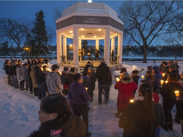 A candlelight vigil was held in Saskatoon at the Vimy Memorial honouring those killed in La Loche during a tragic mass-shooting at a home and the community's high school that claimed the lives of four people and left several others injured.