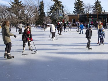 The Meewasin Rink Skaters Lodge with its soft and melting ice was packed with skaters enjoying the above normal temperatures, January 28, 2016.