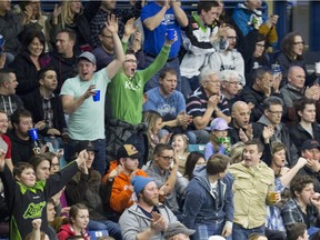 Saskatchewan Rush fans celebrate.