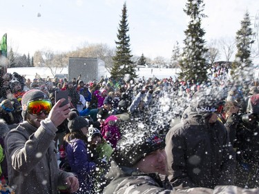 Participants attempt to break the world record for the world's largest snowball fight on Sunday, Jan. 31, 2016.