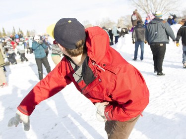 Participants attempt to break the world record for the world's largest snowball fight on January 31, 2016.