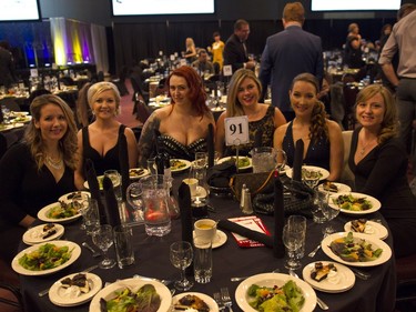 Cheri Derksen, left to right, Jamie Duvert, Victoria Cleveland, Brittany Hood, Michelle Lange, and Cherye Maclean are on the scene at Swinging with the Stars at TCU Place on Saturday, January 30th, 2016.