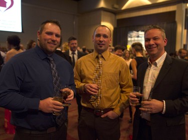 Dane Bone, left to right, Drake Compagha, and Brian Deschamps are on the scene at Swinging with the Stars at TCU Place on Saturday, January 30th, 2016.