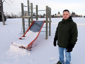 Cam Kenny, President of Silverwood Heights Community Association, one of many lobbying the city for funding to replace playground equipment, like this aging setup in W.J.L. Harvey South Park.