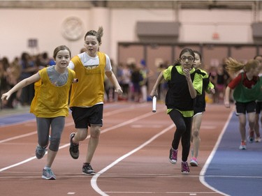 It was a packed house of runners and supporters during the PR elementary relays at the Saskatoon Field House, January 21, 2016.
