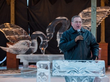 Mayor Don Atchison welcomes people to the PotashCorp Wintershines Festival in Saskatoon, January 23, 2016.